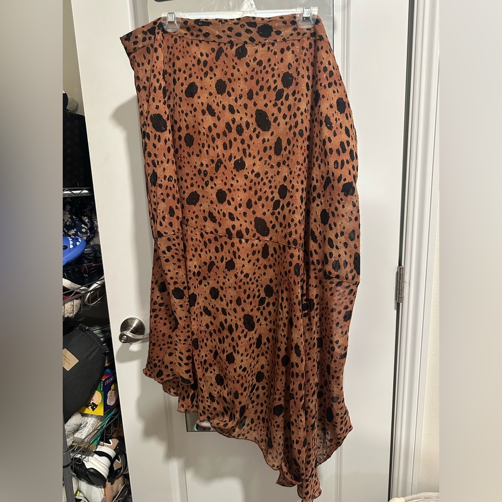 Forever 21 Brown Asymmetrical Animal Print Midi Skirt with slit